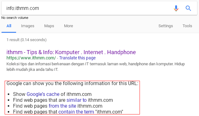 penggunaan operator info dalam pencarian google