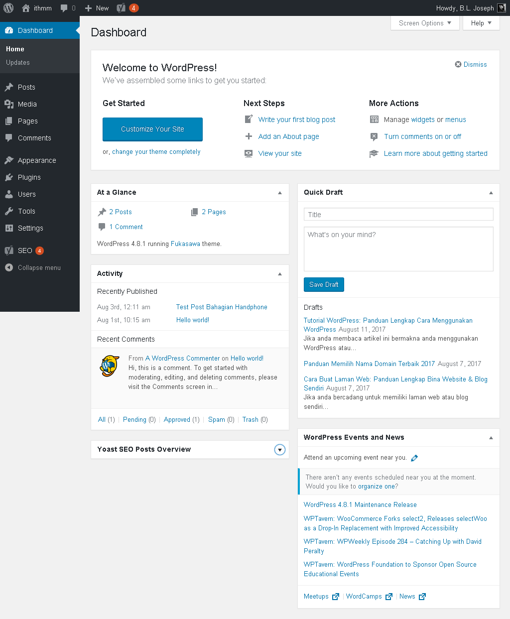 Pengenalan wordpress dashboard