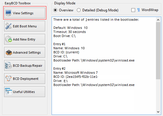 view setting dalam easyBCD