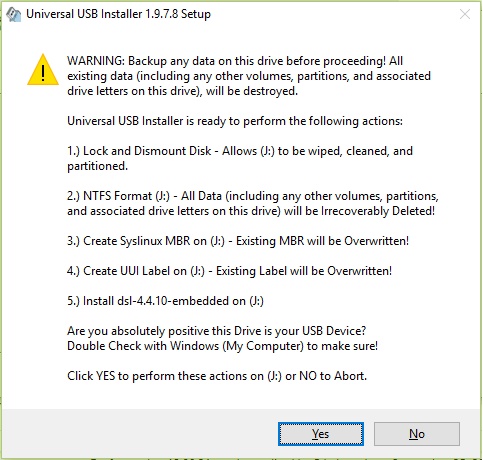 notifikasi UUI sewaktu hendak bermula untuk membuat portable OS