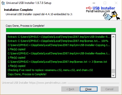 Proses pembuatan OS dalam usb drive selesai!