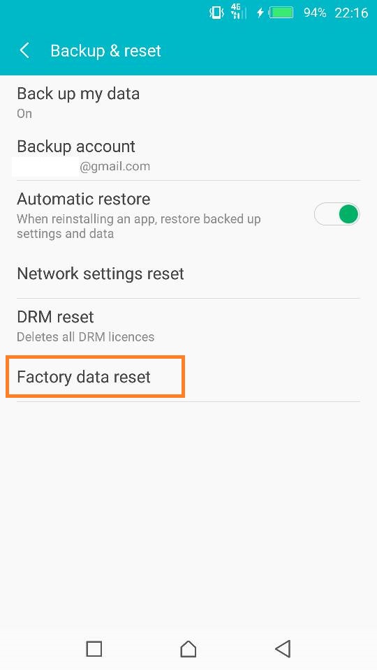 factory reset handphone android