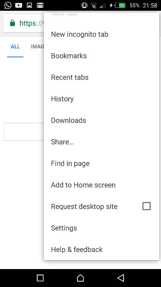 menu google chrome
