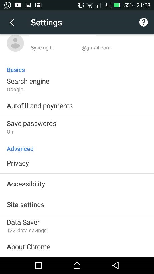 bahagian setting google chrome