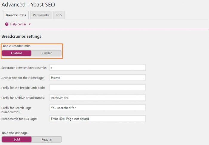 Yoast SEO aktifkan breadcrumb