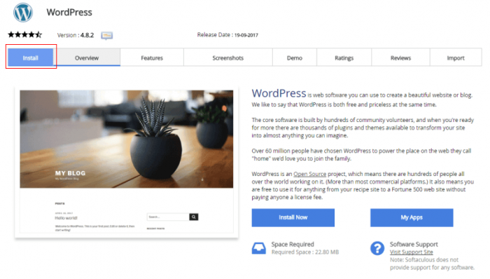 paparan utama sewaktu install wordpress