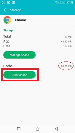 butang clear cache pada apps