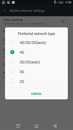 pilihan signal pada handphone android