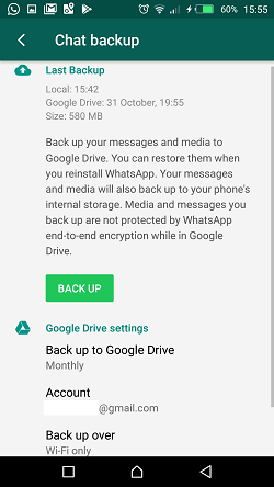 setting backup whatsapp