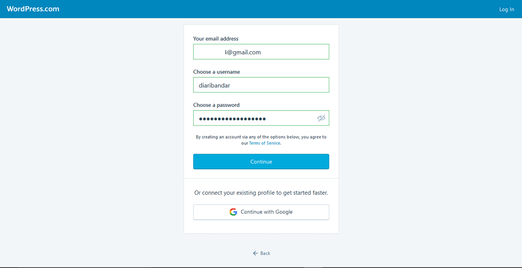 buat akaun baru wordpress