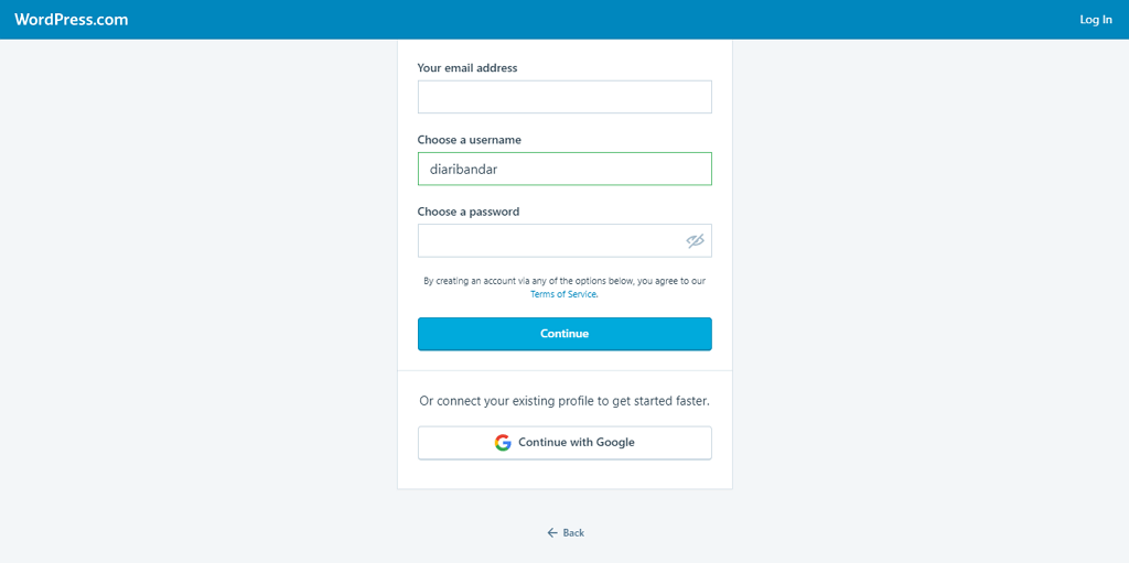 buka akaun wordpress