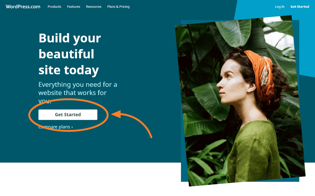butang get started wordpress dot com