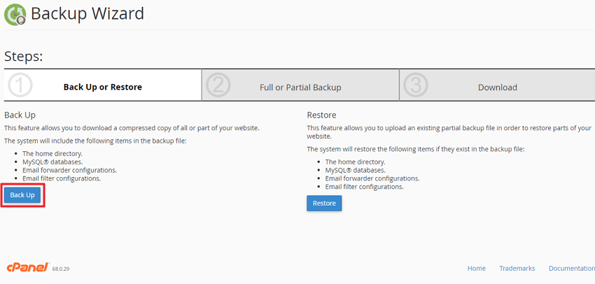 pilih butang backup