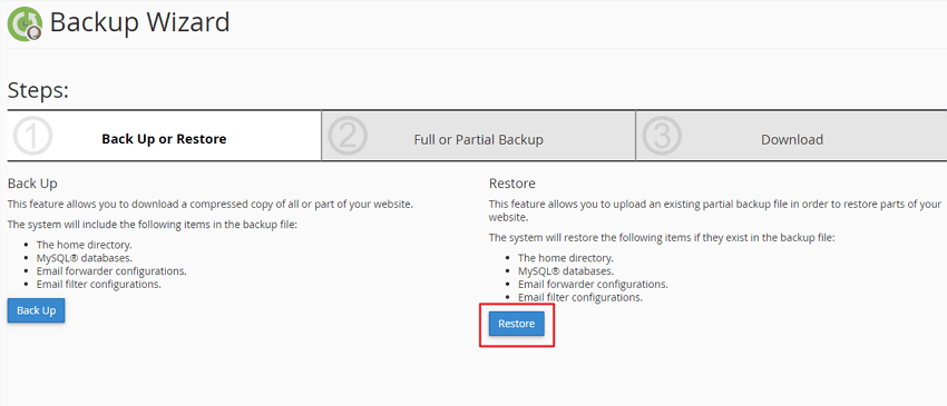 pilih butang restore