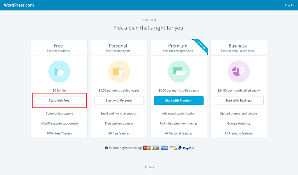 pilih plan wordpress