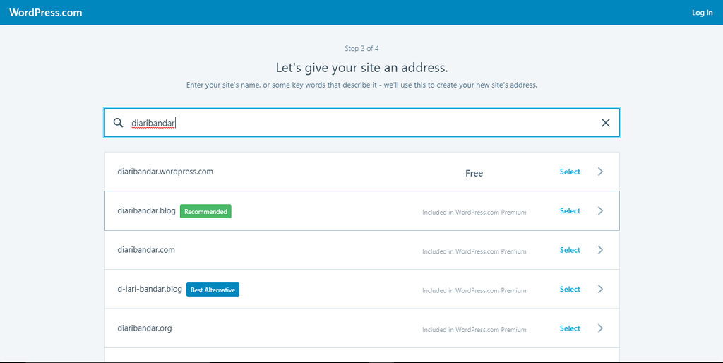 pilihan nama domain wordpress