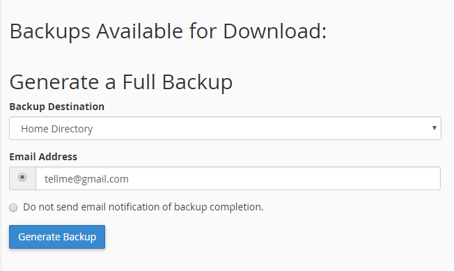 setting full backup