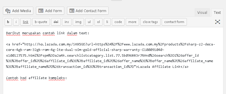 wordpress contoh paparan text