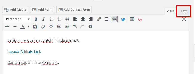 wordpress visual ke text
