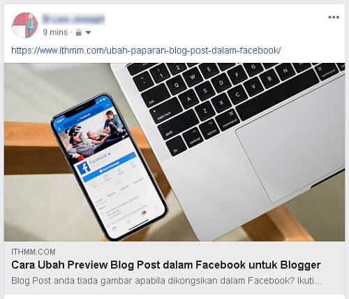 Paparan blog post dalam facebook setelah diubah