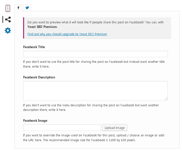 Bahagian Setting untuk Facebook Share dalam yoast