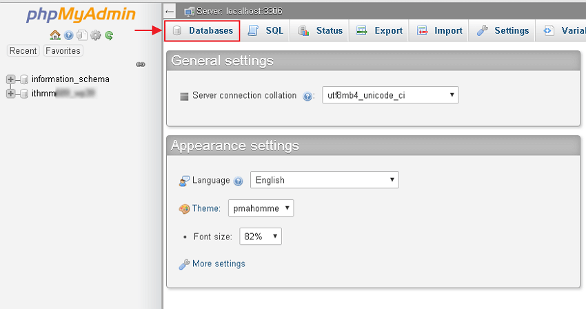 lokasi menu databases