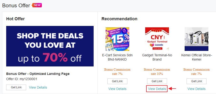 view detail pada bonus offer
