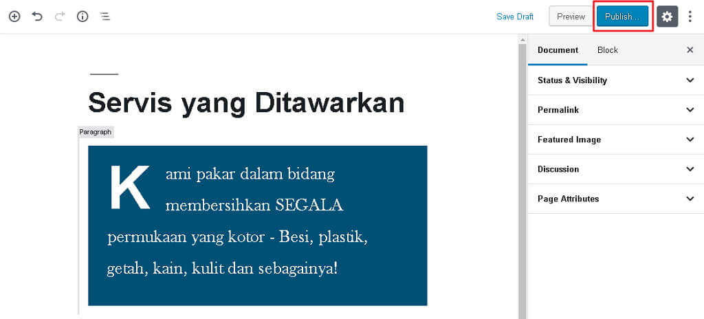 butang publish post page