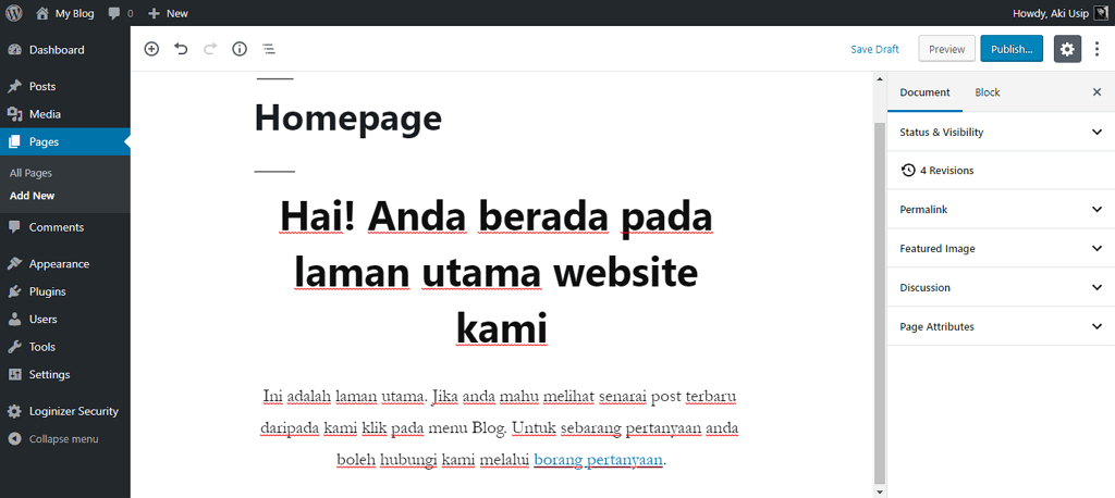 contoh new page untuk homepage