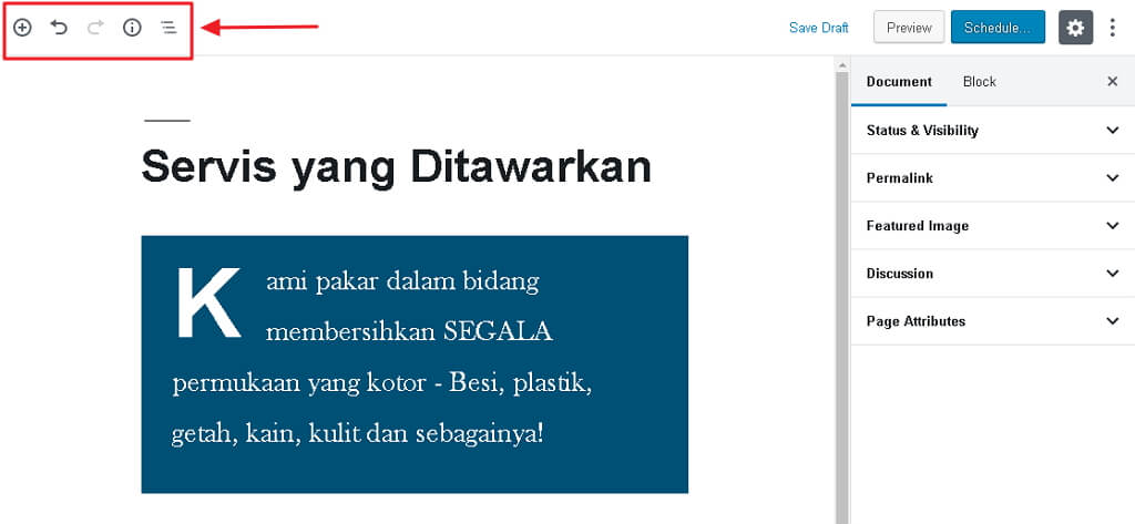 menu kiri atas editor