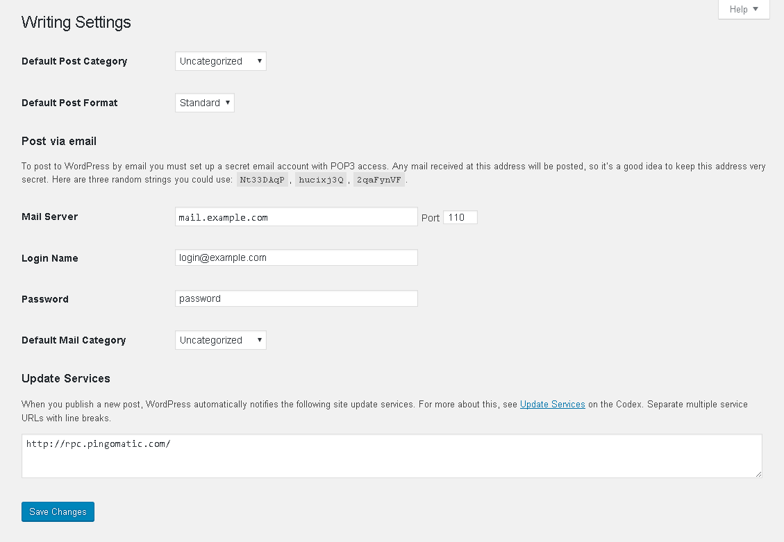 paparan settings writing