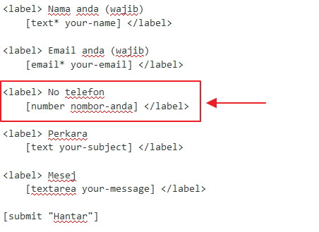 contoh cara label contact form 7