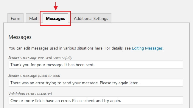 edit messages contact form 7