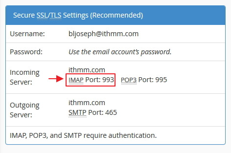 incoming imap port setting