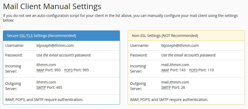 mail client manual settings