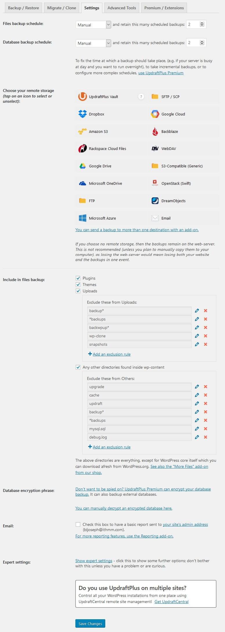 paparan settings updraftplus