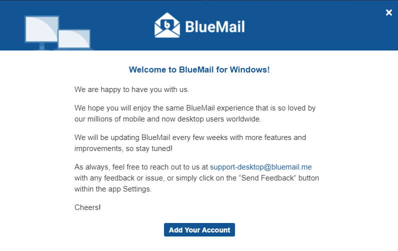 paparan welcome to BlueMail