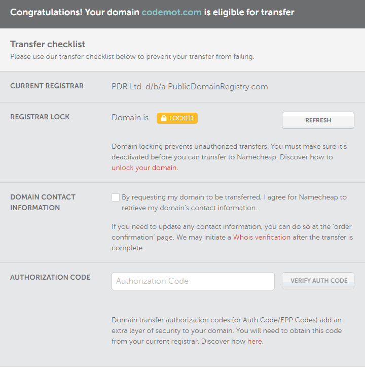 domain transfer checklist