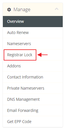 menu registrar lock