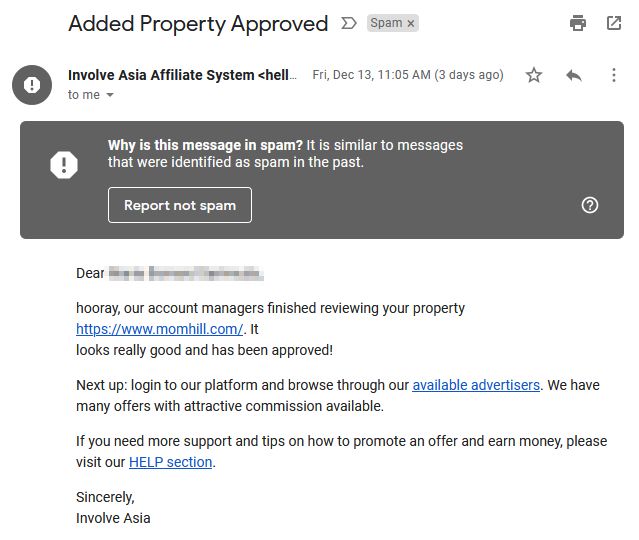 email kelulusan involve asia dikategorikan sebagai spam