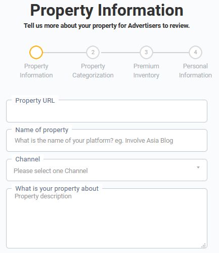 bahagian property information dalam pendaftaran program affiliate lazada