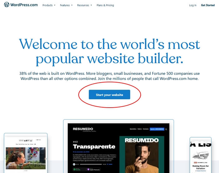 butang start website wordpress dot com