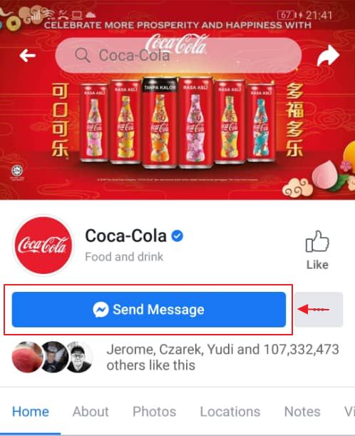 clickable buttan facebook page