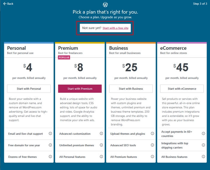 wordpress dot com plan percuma