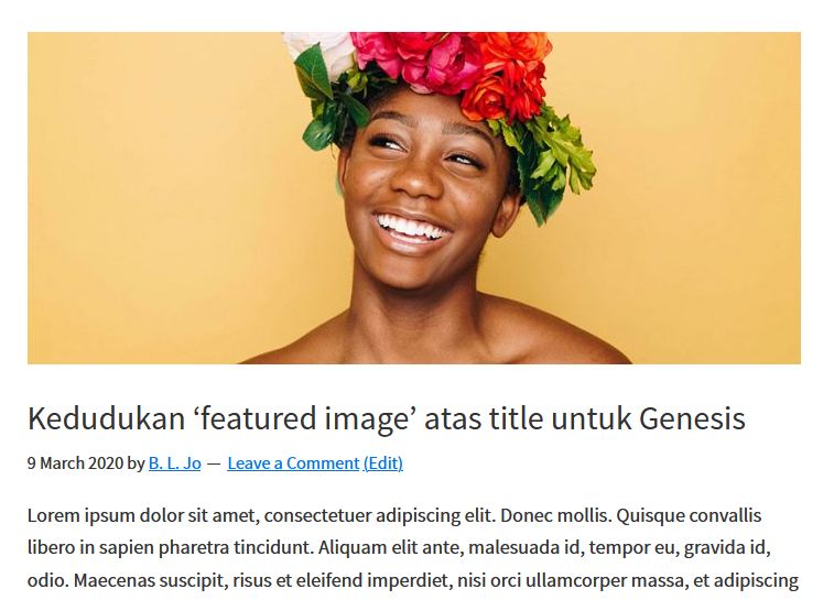 kedudukan featured image atas tajuk post untuk genesis