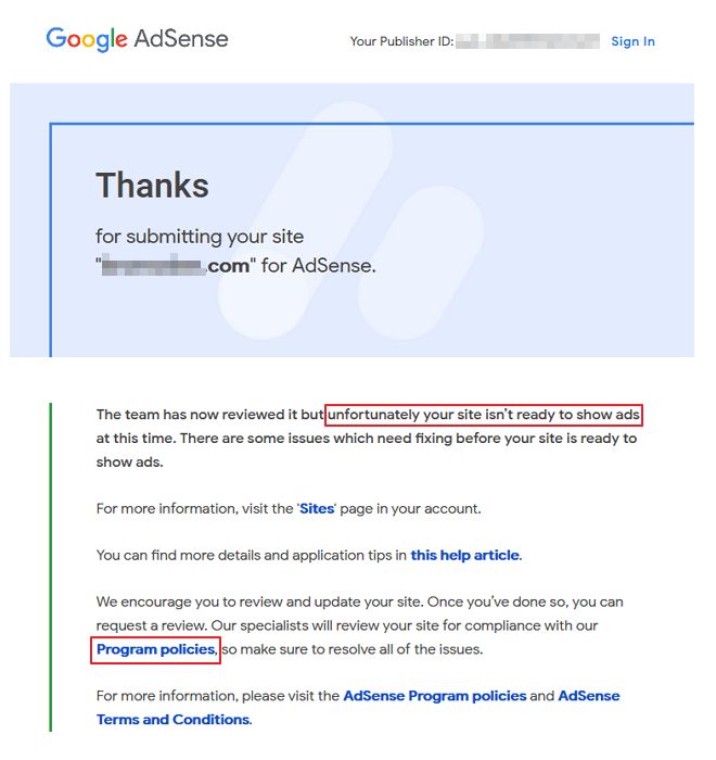 permohonan google adsense ditolak