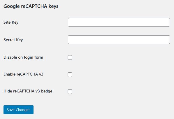 setting plugin simple google reCAPTCHA