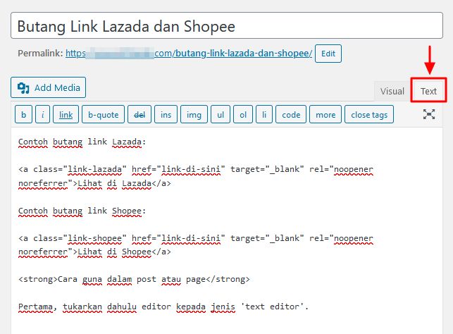 tukar paparan ke text editor