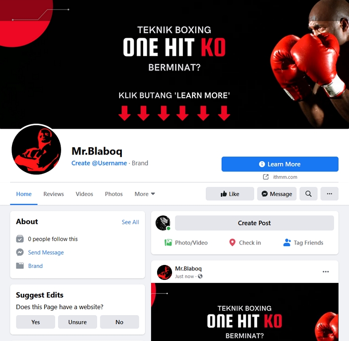 contoh kombinasi facebook page banner dengan butang facebook