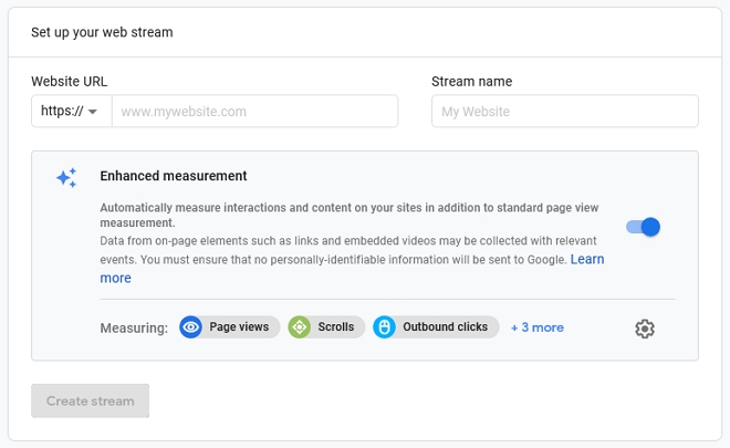 setup untuk web stream google analytics